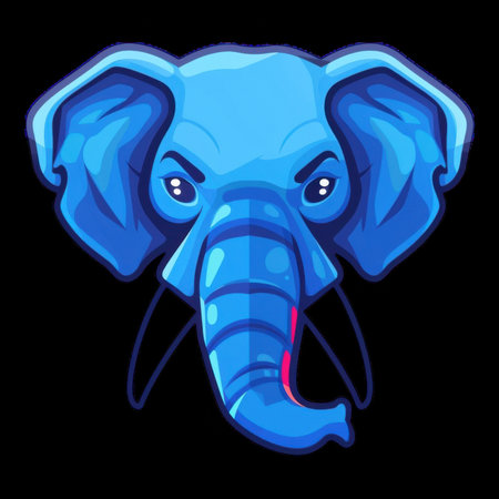 Bold blue elephant graphic with fierce expressionの素材