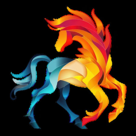 Colorful abstract design of a majestic horse in motionの素材