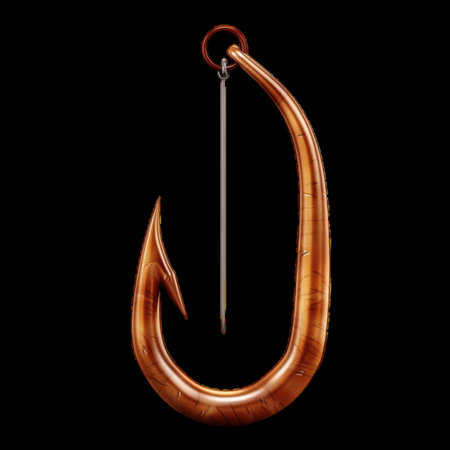 Intricate wooden fishing hook displayed on a dark backgroundの素材