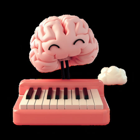 Creative brain character playing a toy pianoの素材
