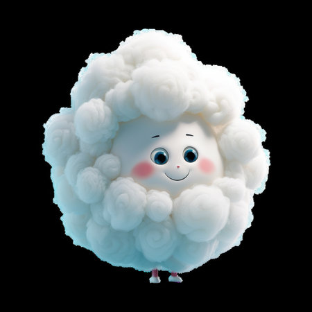 Cute animated cloud character smiling on a black backgroundの素材