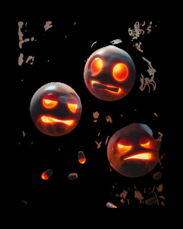 Three glowing emoticon faces expressing different emotionsの素材