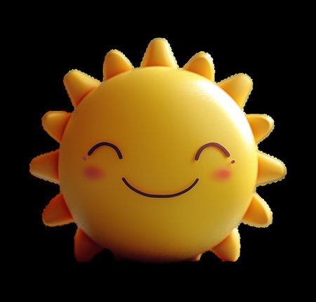 Cheerful yellow sun character with happy expressionの素材