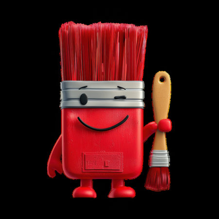 Playful red paintbrush character holding a paintbrushの素材