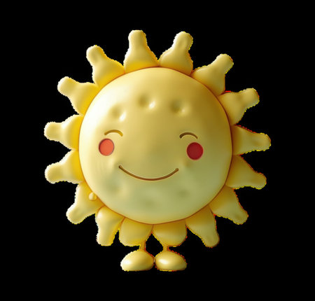 Cheerful cartoon sun character with a smiling faceの素材
