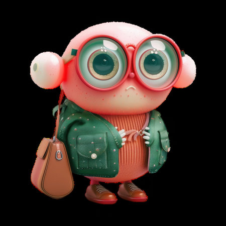 Cute character in oversized glasses with a backpackの素材