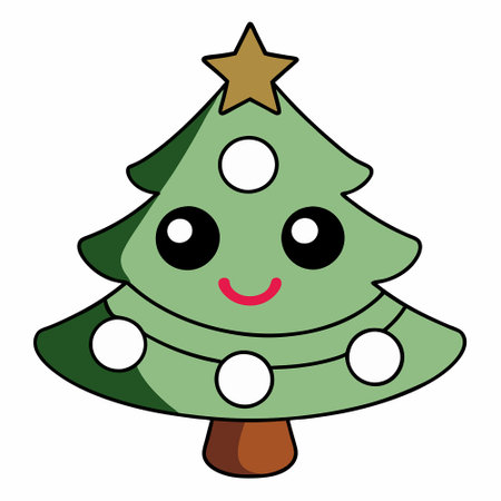 cute christmas tree kawaii character icon vector illustration designのイラスト素材