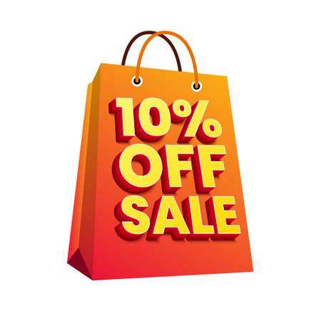 10% off sale shopping bag on white background. Vector illustration.のイラスト素材