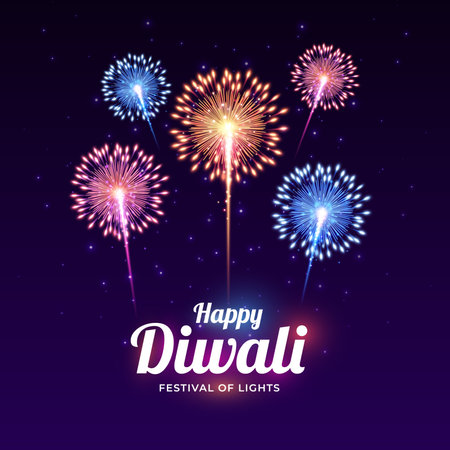 Happy Diwali celebration background with firework. Vector illustration.のイラスト素材