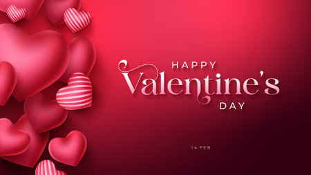 Valentines day background with hearts and lettering. Vector illustration.