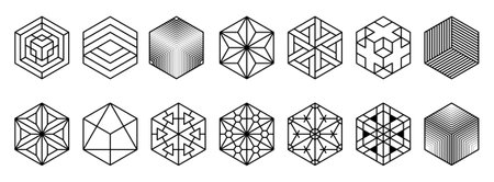 Geometric shapes set. Collection of hexagons and lines. Vector illustration.のイラスト素材