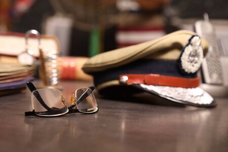 Police Hat on the tableの写真素材