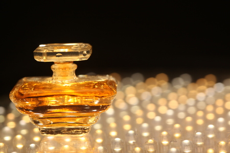 Perfume bottle with golden capの写真素材