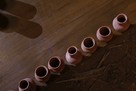 Pots in rural area homeの写真素材