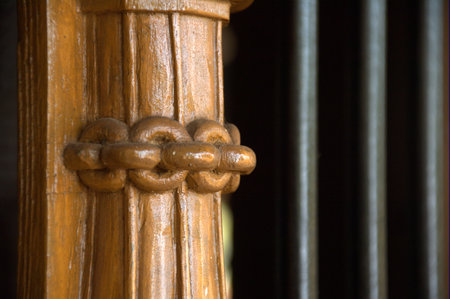 Detail of a wooden door in a church, detail of a door handle