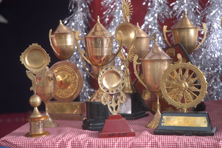 Trophies and awards for the winners of the sporting competitions.の写真素材
