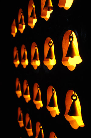Halloween lanterns in the dark, close-up of photoの写真素材