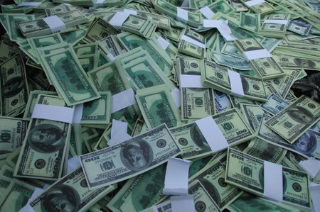 heap of american one hundred dollar bills, closeup of photo