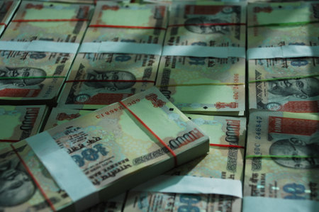 hryvnia banknotes in the light of the setting sun