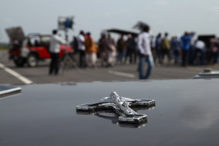 Close-up of a cross on a car.の写真素材