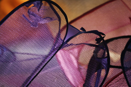 Close up of colorful handkerchiefs in a shop window.の写真素材
