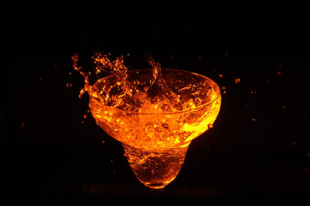 Splash of water in a glass vase on a black background
