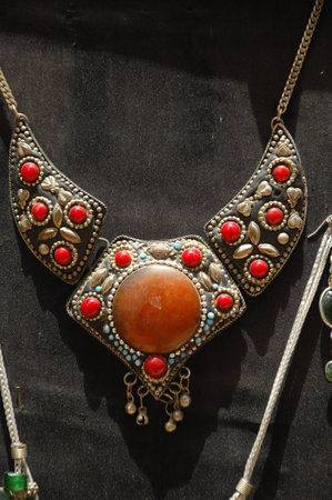 Necklace with precious stones on the neck of a horse.