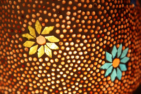 abstract background of colorful bokeh lights in the form of a flowerの写真素材