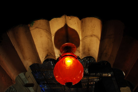 Lanterns in the mosque at night, closeup of photoの写真素材