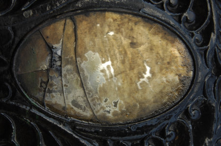 Old metal door, close-up of photo, background and textureの写真素材