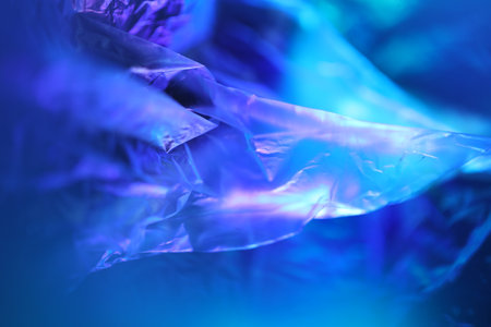 close up of a plastic bag on a dark blue background, abstract backgroundの写真素材