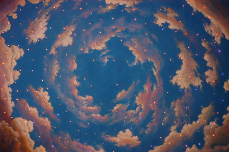 Stars in the night sky, computer collage. Colorful backgroundの写真素材
