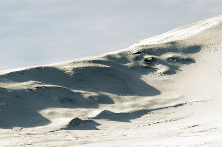 Snowy mountains in winter, Caucasus, Georgia, ski resort Gudauri.