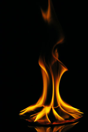 Fire flames on black background. Closeup of fire flames on black background.