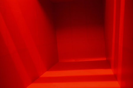 Abstract red interior background with light and shadow. 3d render illustrationの写真素材