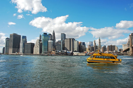 Ferry boat with Manhattan skyline in background.の写真素材