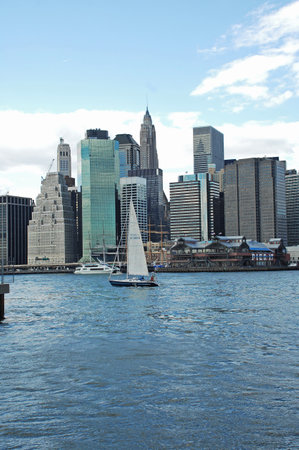 New York City Manhattan Skyline with Skyscrapers and Yachtの写真素材