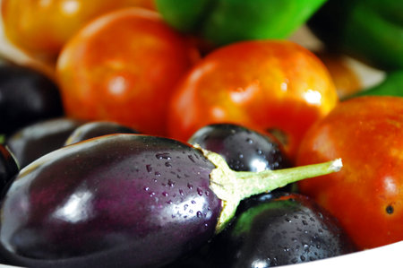 Fresh vegetables, eggplant, tomato, pepper, aubergineの写真素材