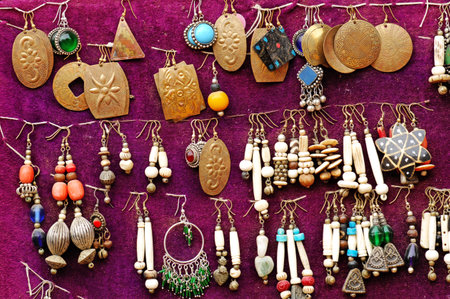colorful earrings and necklaces in morocco styleの写真素材