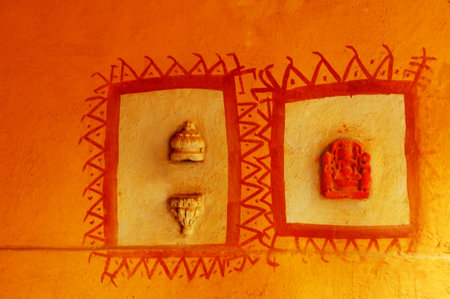 Colorful wall decoration in morocco, africa closeup