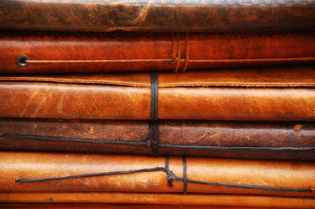 Pile of brown leather texture close-up. Abstract background.の写真素材