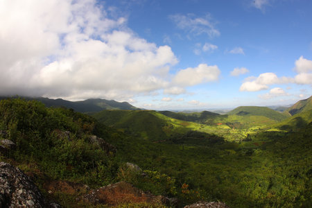 Beautiful landscape of mountains and blue sky at Phu Chi Faの写真素材