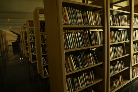 Bookshelves in the library of a university. Education concept.