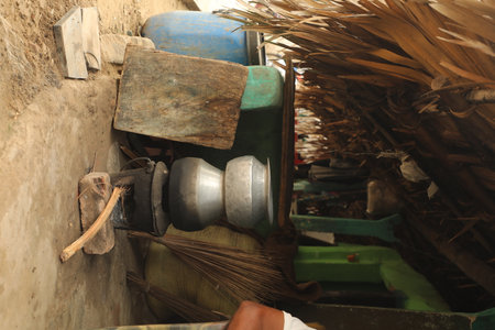 Sugar cane in the process of making sugar cane juice, closeup of photoの写真素材