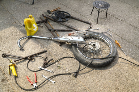 Motor Bike spare Parts at shedの写真素材