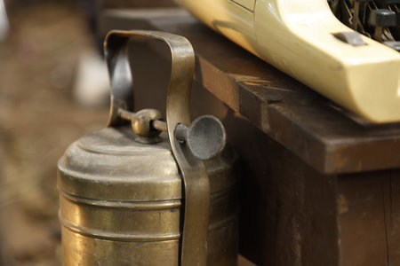 Vintage Manual coffee grinder, close-up of the handleの写真素材