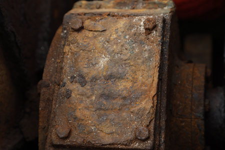 Close up of old rusty industrial equipment. Industrial background. Selective focus.の写真素材
