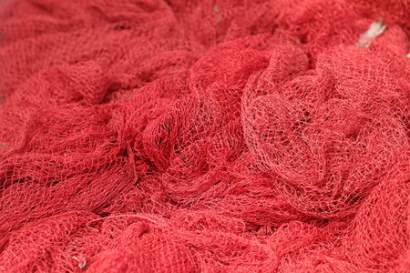 Fishing nets for catching fish. Red fishing nets. Close up.の写真素材