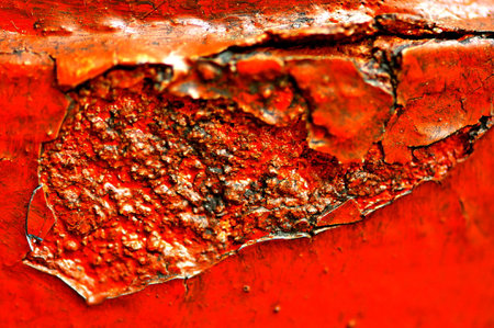 close up of rust on metal surface with red paint. abstract backgroundの写真素材