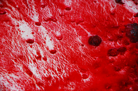 Red drop on the surface of watermelon. Abstract background.の写真素材